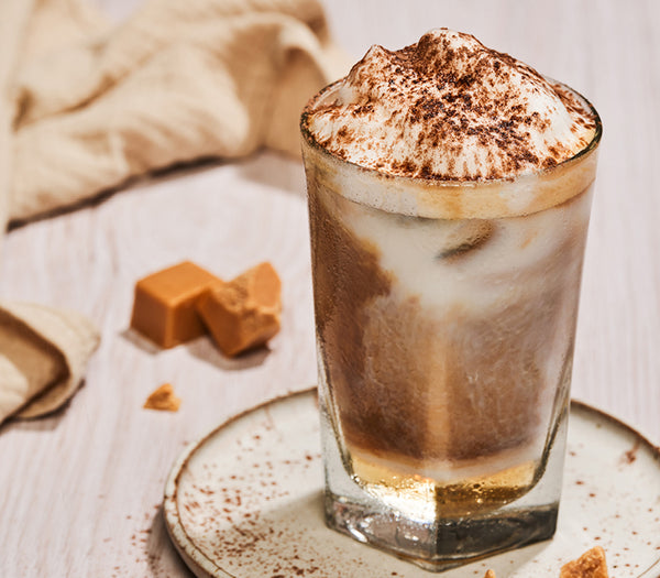 <p>A tantalising caramel infused iced coffee topped with sweet cold foam<br/>and finished with chocolate powder.<br/>716kJ</p>